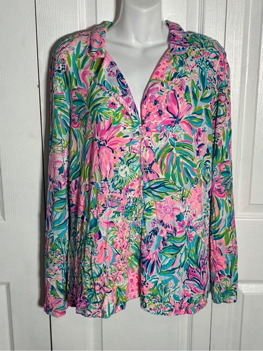 Lilly Pulitzer PJ Knit Button Up Top Lilly's Favorite Things XL